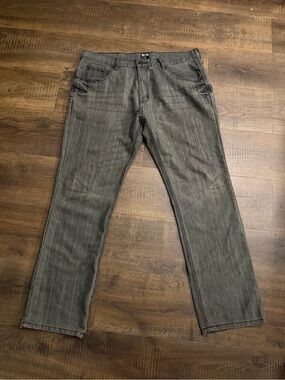 FUSAI Mens 40x32 Black Wash Baggy Jeans Y2K Embroidered Straight Leg Denim